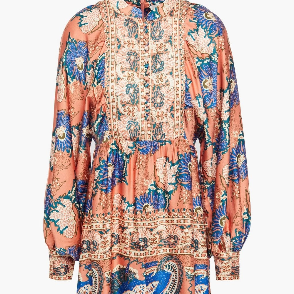 Antik Batik Womens Abbye Satin Long Sleeve Mini Dress, Sz 6/38